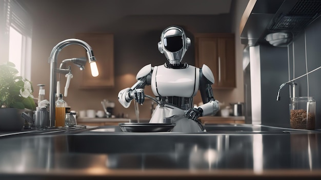 Un robot humanoïde travaillant dans la cuisine