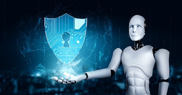 Robot IA utilisant la cybersécurité pour protéger la confidentialité des informations