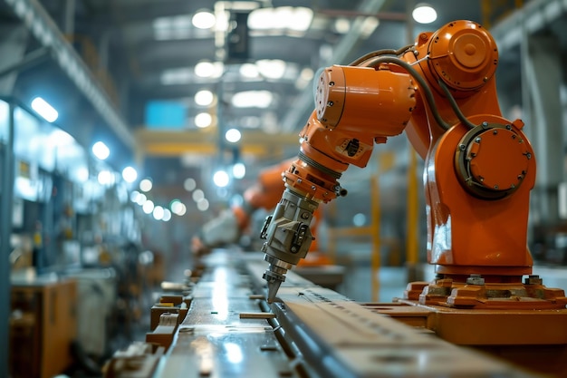 Photo le robot industriel fonctionne automatiquement dans l'illustration de l'usine autonome intelligente le robot industrielle fonctionne généré par l'ia