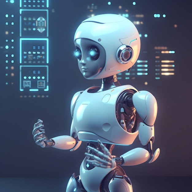 Robot avec informations sur les données Concept de chatbot ou d'assistant ai généré par l'IA