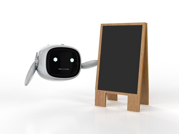 Robot d'intelligence artificielle assistant mignon sans jambe avec tableau noir