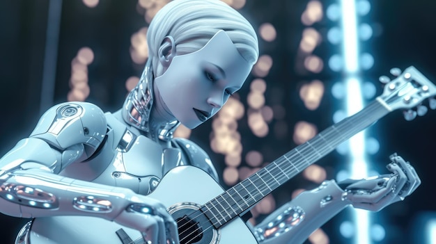 Un robot jouant de la guitare avec un robot jouant de la guitare