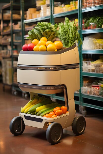 Le robot de livraison transporte des légumes du supermarché généré par l'IA