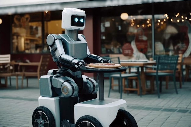 Robot livrant une pizza à un client reconnaissant AI générative