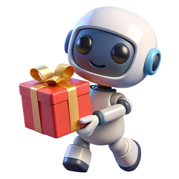 Robot mignon en 3D avec cadeau parfait pour la publicité, les cartes de vœux et les présentations technologiques.