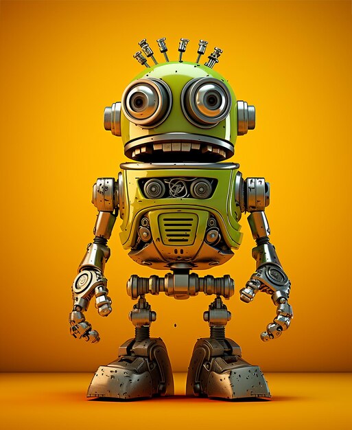 Robot mignon sur fond jaune illustration 3d style dessin animé