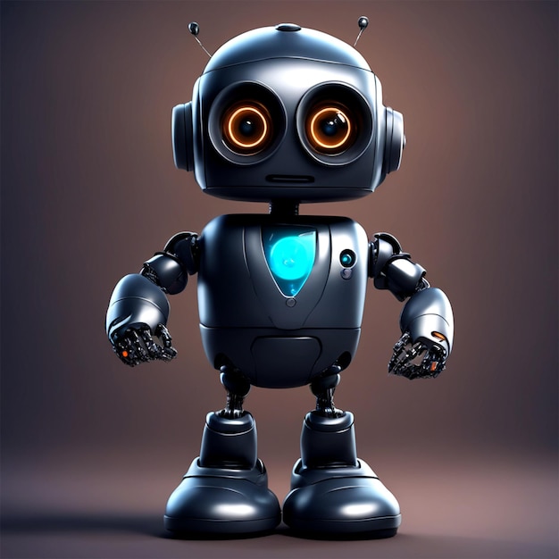 Un robot mignon et heureux représentant Ai vêtu d'un costume d'affaires sombre sur tout le corps
