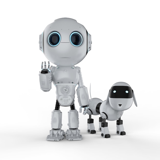 Robot mignon de rendu 3D avec robot chien sur fond blanc