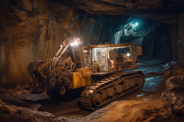 Robot minier extrayant des matériaux précieux d'une mine souterraine profonde