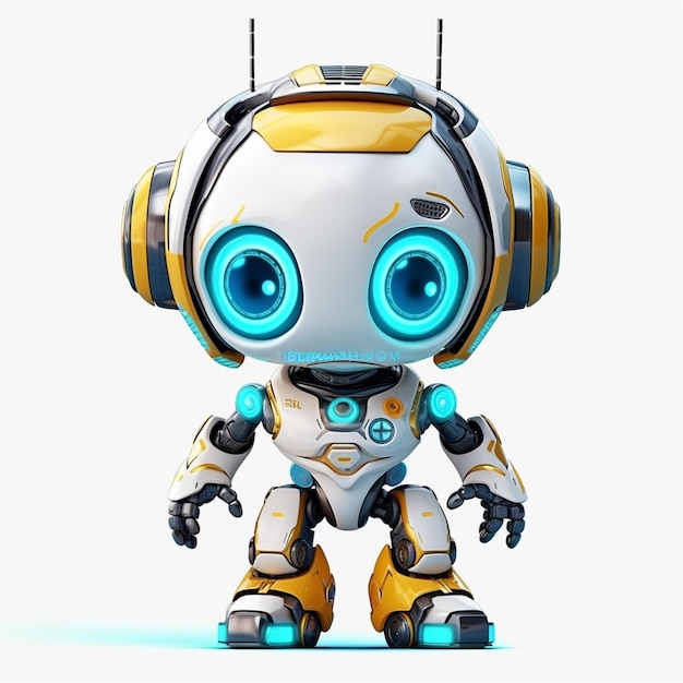 Un robot avec un œil bleu et une tête jaune.