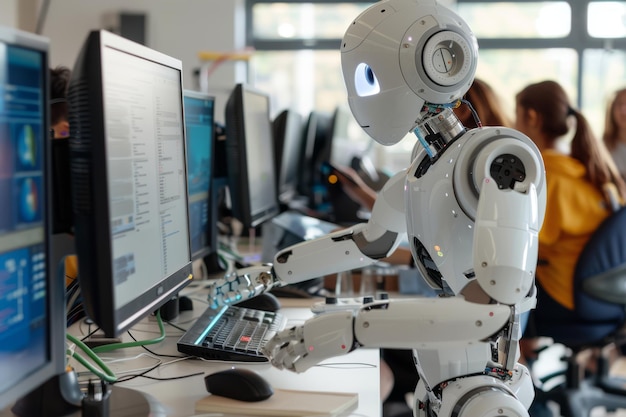Un robot à l'ordinateur