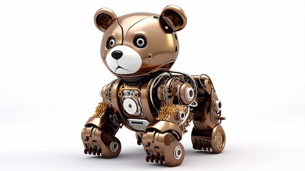 Un robot ours brun est un animal robotique amusant isolé en 3D