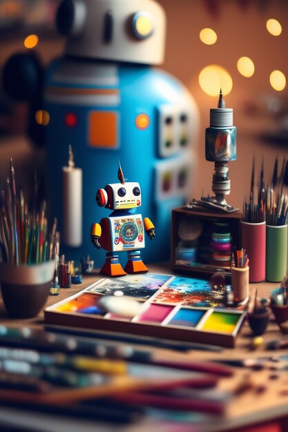 Un robot avec une palette de peinture et une peinture d'un robot.