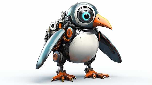 Le robot pingouin est un animal robotique amusant isolé en 3D