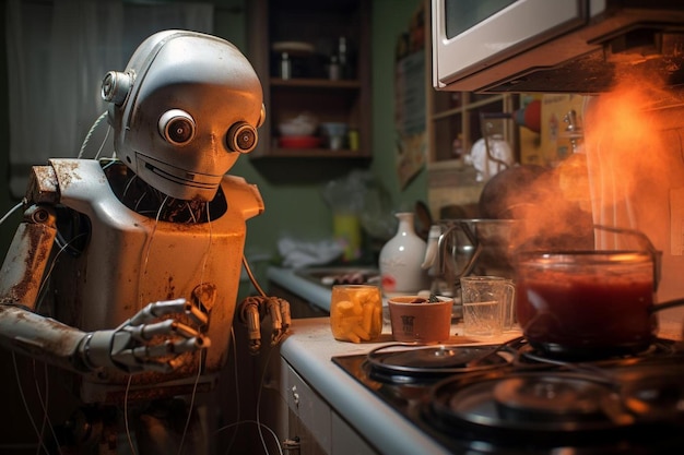 Photo un robot qui se tient dans une cuisine