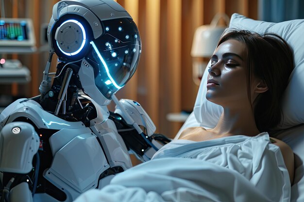 Un robot qui veille sur une fille malade Thérapie du futur