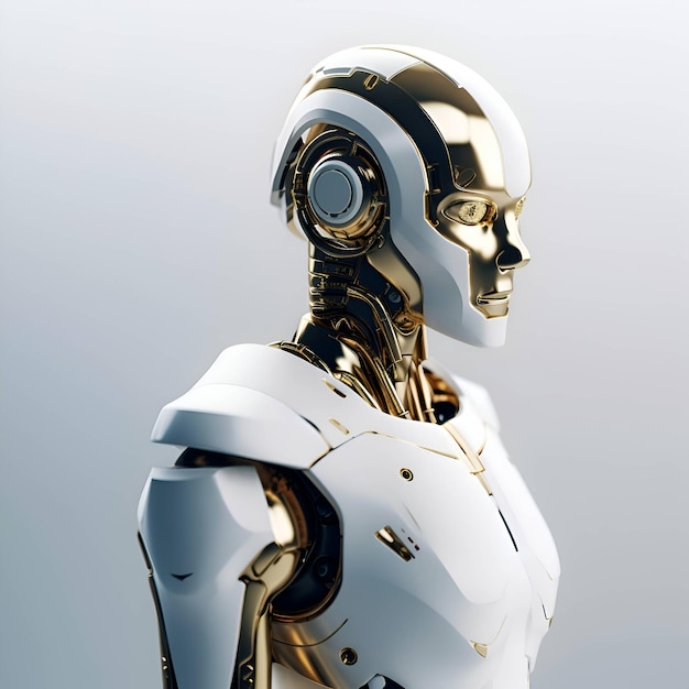 Robot de rendu 3D ou cyborg avec un espace vide sur fond gris