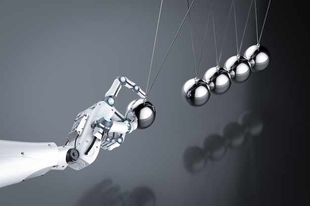 Robot de rendu 3D hand holding newton cradle