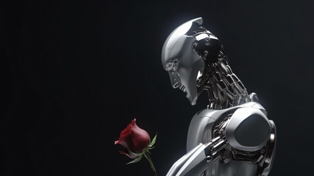 Un robot avec une rose à la main