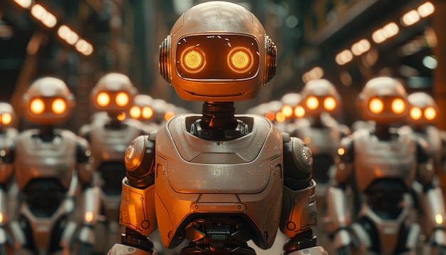 Photo un robot se tient devant un groupe de robots par une image générée par ai