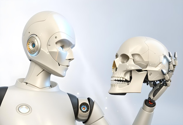 Un robot avec une technologie de crâne biorobot de la future intelligence artificielle ai générée