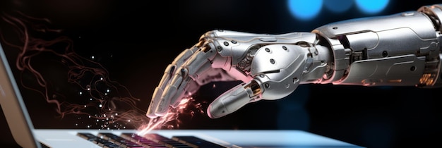Robot touchant l'ordinateur avec sa main IA générative