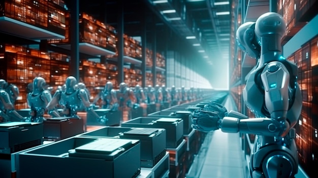 robot travaillant dans un entrepôt