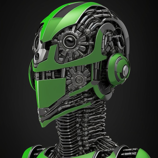Un robot vert regardant sur le côté