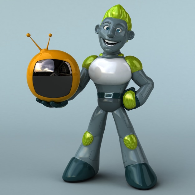 Robot vert avec rétro tv