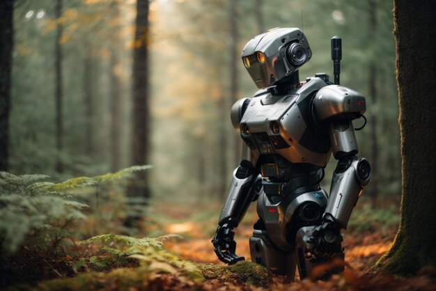 Robot vintage dans la forêt Concept fantastique et fantastique Focus sélectif