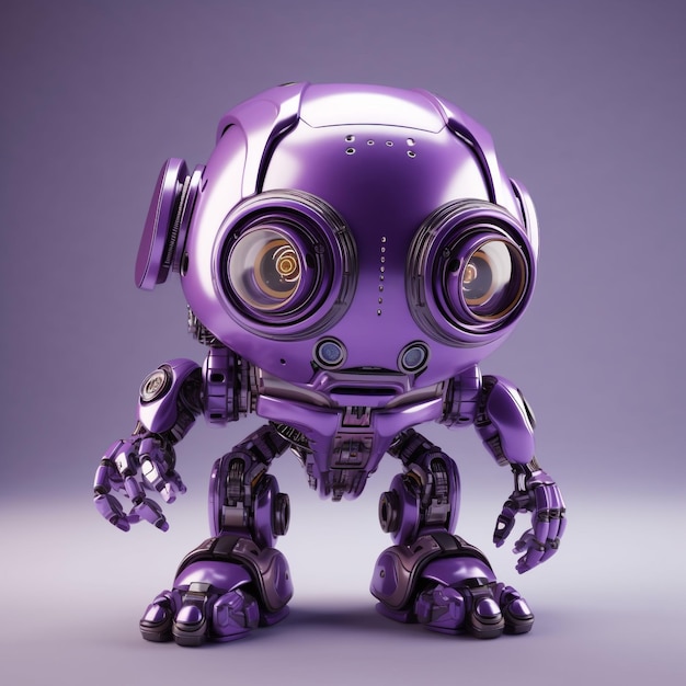 un robot violet avec un grand oeil voyageant de manière ludique