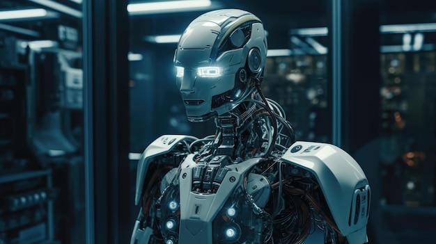 Un robot avec un visage qui dit "Iron Man" dessus