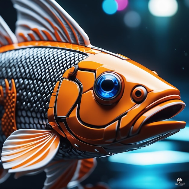 robot volant poisson koi avec blindage plaquage néon yeux brillants et câblage 4k moteur irréel merveilleux