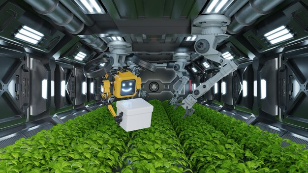 Robotique dans le concept futuriste de l'agriculture.