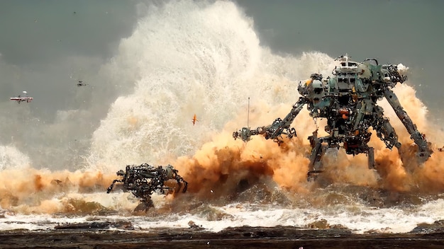 Des robots de combat sortent de la mer