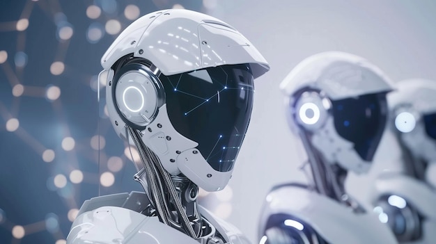 robots humanoïdes d'intelligence artificielle futuristes avec une conception élégante arrière-plan technique avancé