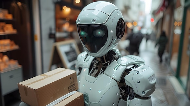 Photo les robots prennent le relais de la livraison en ligne dans une ville futuriste