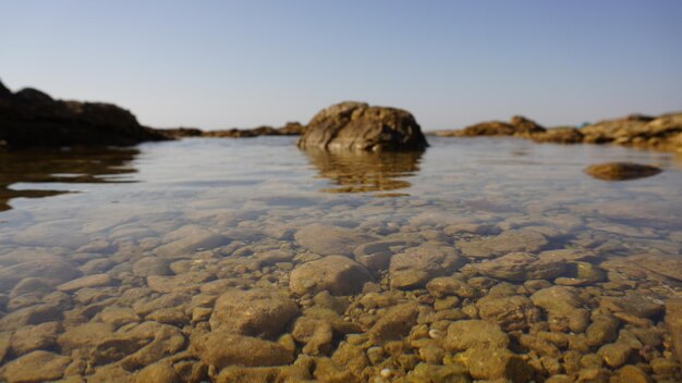 Photo un rocher dans l'eau est dans l' eau avec des roches