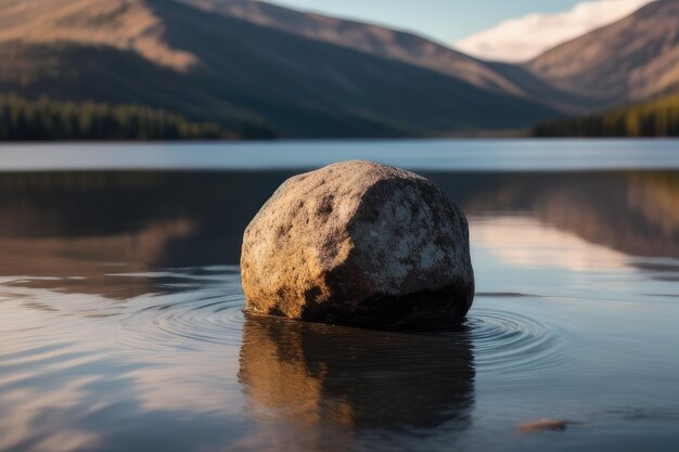 Photo un rocher dans un grand lac sérénité calme paisible bien-être pleine conscience