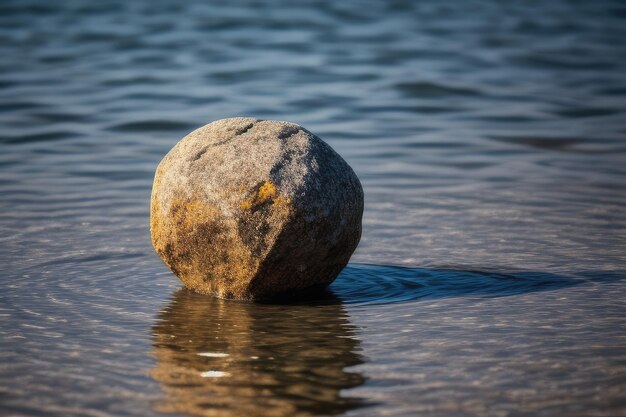 Photo un rocher dans un grand lac sérénité calme paisible bien-être pleine conscience