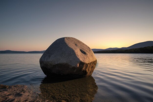 Photo un rocher dans un grand lac sérénité calme paisible bien-être pleine conscience