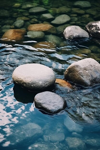 Photo un rocher est entouré de roches et d'eau