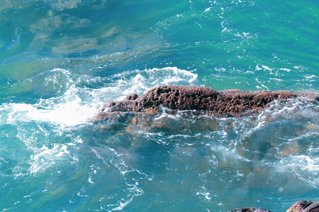 Un rocher parmi les vagues de la mer