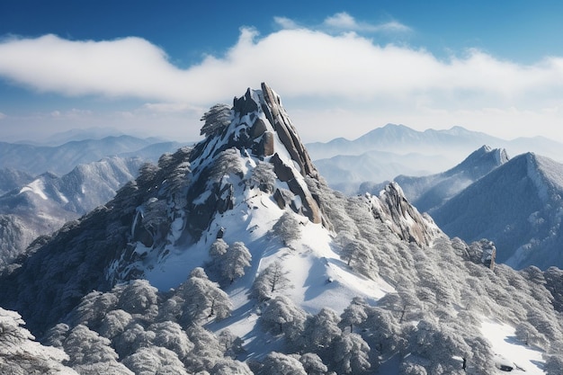 Photo le rocher d'ulsan bawi dans les montagnes de seoraksan en hiver