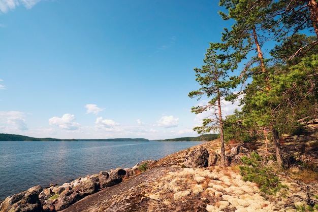 Rochers, pierre, rivage, île, lac