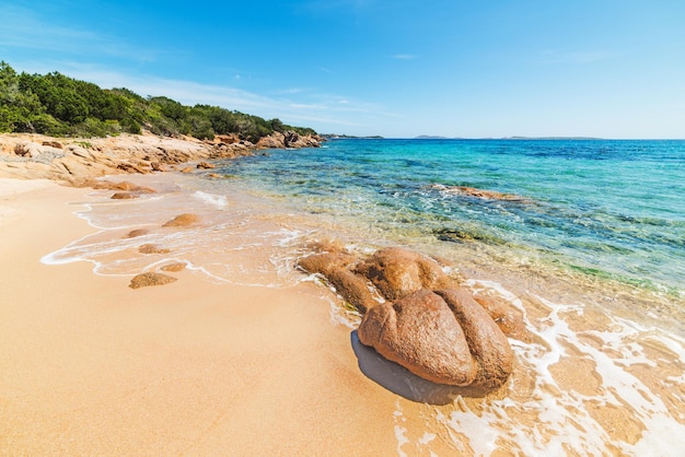 Rochers et sable sur la plage de Liscia Ruja sur la Costa Smeralda Italie