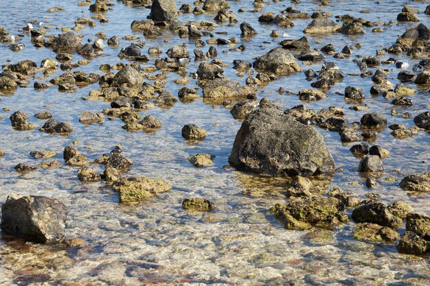 Rochers et vagues sur une plage tropicale sablonneuse