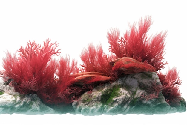 Les roches du fond marin sont couvertes d'algues envahissantes rouges Asparagopsis sp