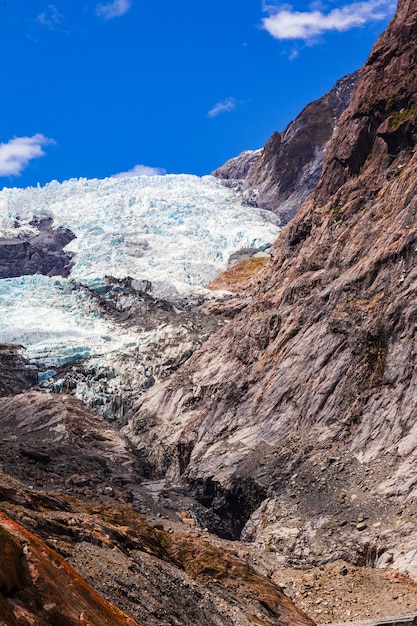 Roches et paysage de glace du glacier Franz Joseph en Nouvelle-Zélande