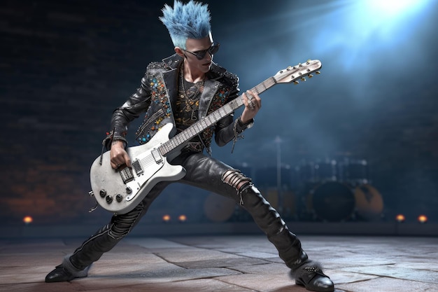 Rock star aux cheveux bleus Generate Ai